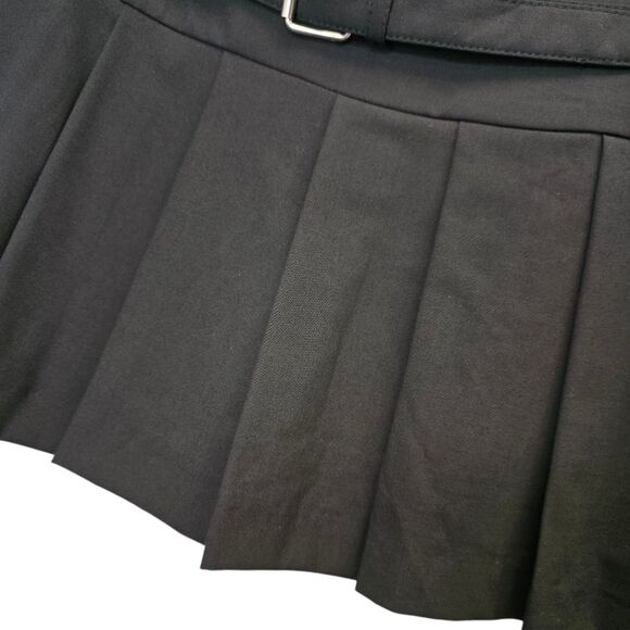 NWT Zara Womens M Box Pleated A-Line Belt Buckled Black Mini Skort 3067/538/800 - Picture 4 of 15